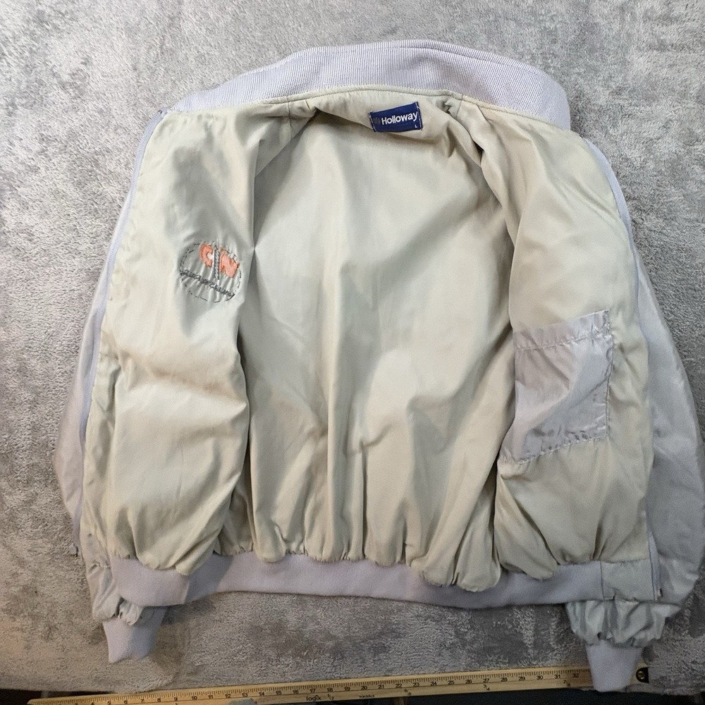 VTG Holloway Men's L Silver Nylon Bomber Jacket USA *Indian Moto Patch* SEE DESC - Picture 5 of 16